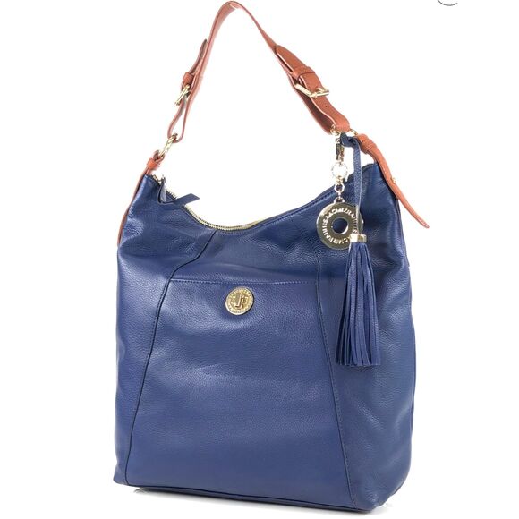 NWOT Isaac Mizrahi Bridgehampton Blu Pebbl Leather Hobo Bag Approx 22" 15"x13.5" - Picture 2 of 14